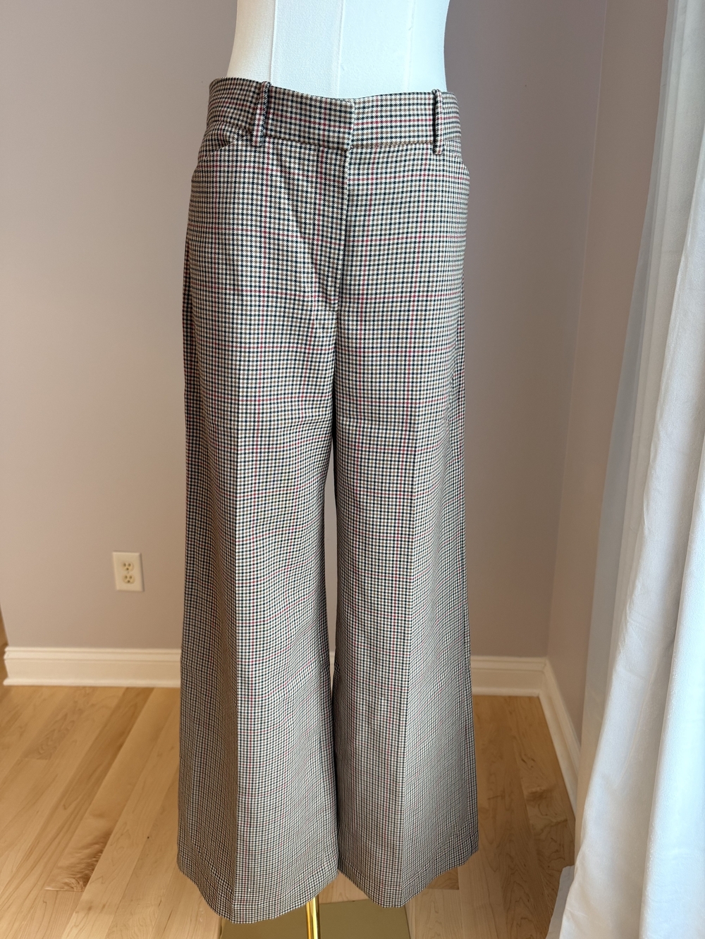 Theory Wide-Leg Plaid Pants - Black, White & Red